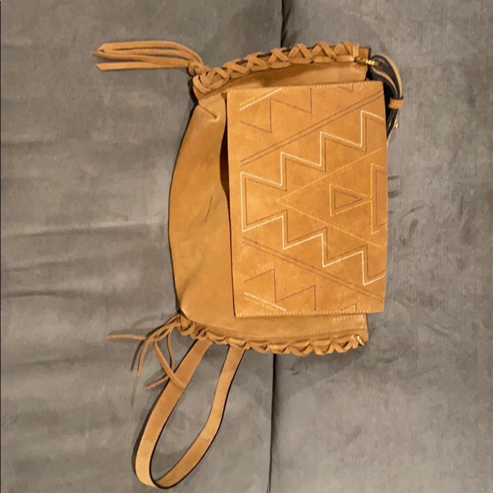 Isabel Marant tan suede shoulder bag with fringe